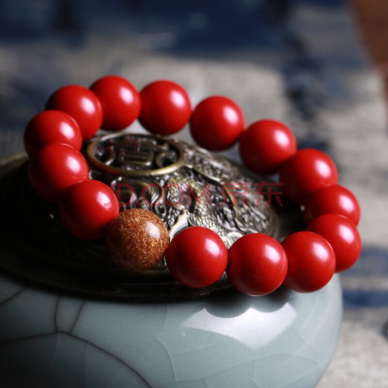 木晶阁红朱砂手链佛珠手串男女加金箔紫金砂原矿色原石饰品本命年 红