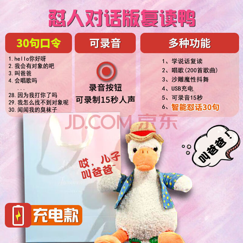 迪士尼(disney)可对话沙雕复读鸭加油怼人互怼玩偶网红怼人会说话的