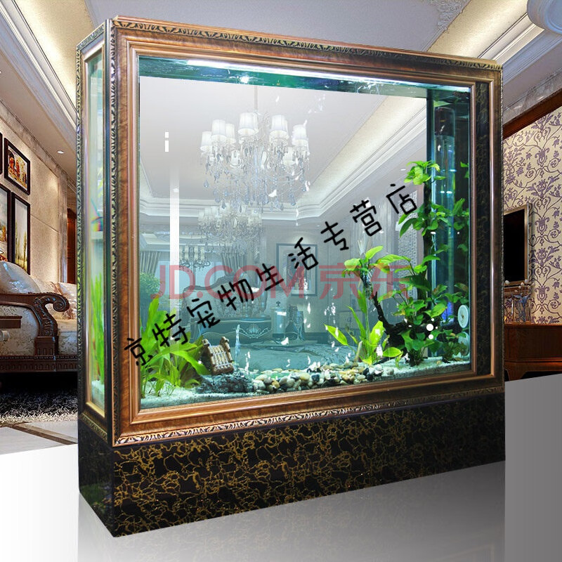 屏风鱼缸客厅家用大中型复古玻璃落地免换水靠墙隔断柜生态水族箱 120