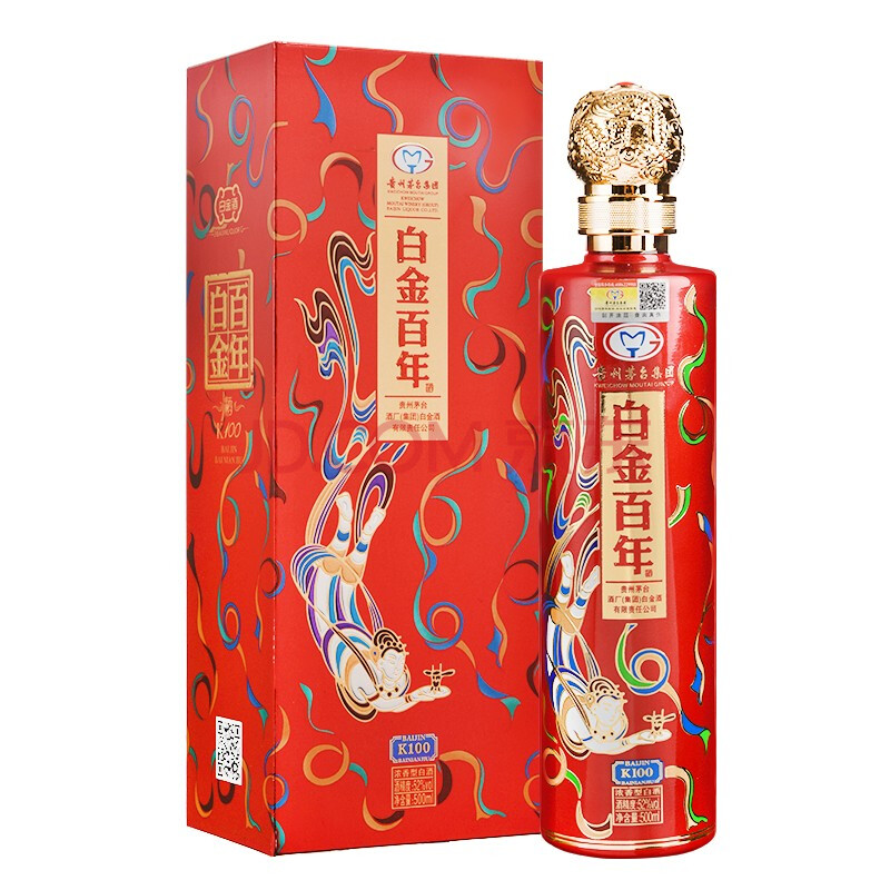 贵州茅台 集团白金酒 茅台白金百年52度浓香型白酒 婚宴喜庆礼盒 500