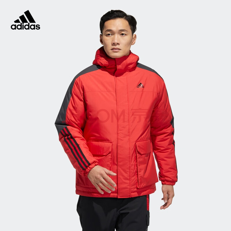 阿迪達斯官網 adidas 新年款男裝冬季戶外運動夾棉夾克gn7382 淺猩紅