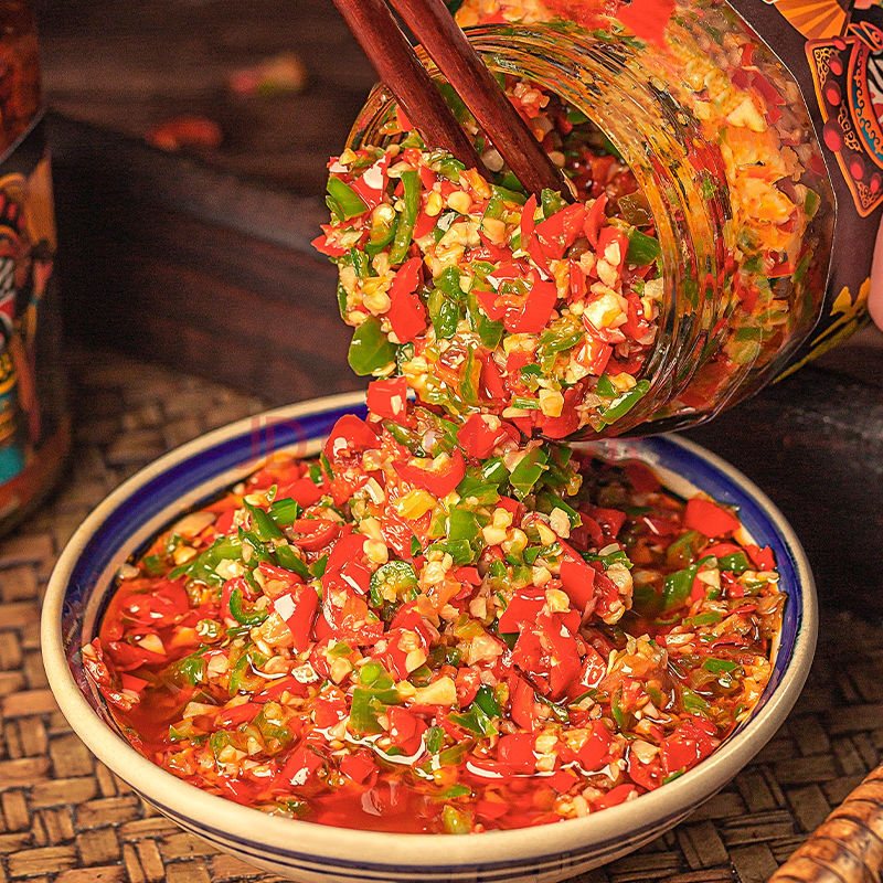 双椒酱四川辣椒酱蒜蓉酱中辣彩椒酱农家自制剁椒酱拌面拌饭酱 有油