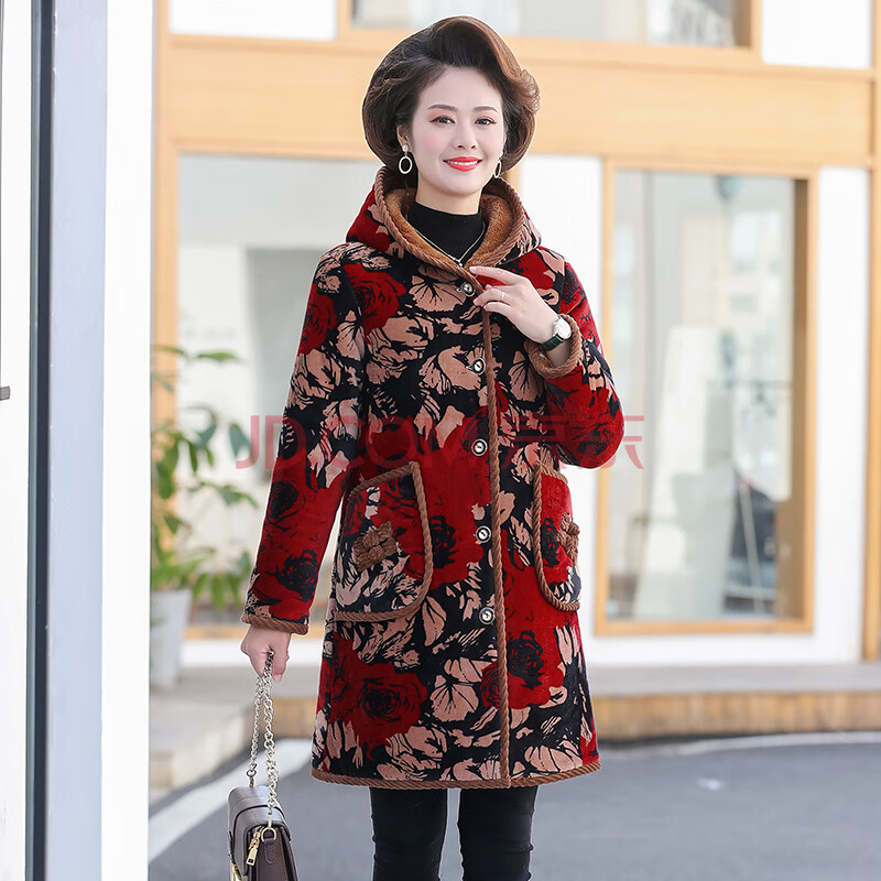 款外套女装棉袄50岁妈妈棉冬季妈妈装减龄加绒加厚保暖冬装花色6xxxl