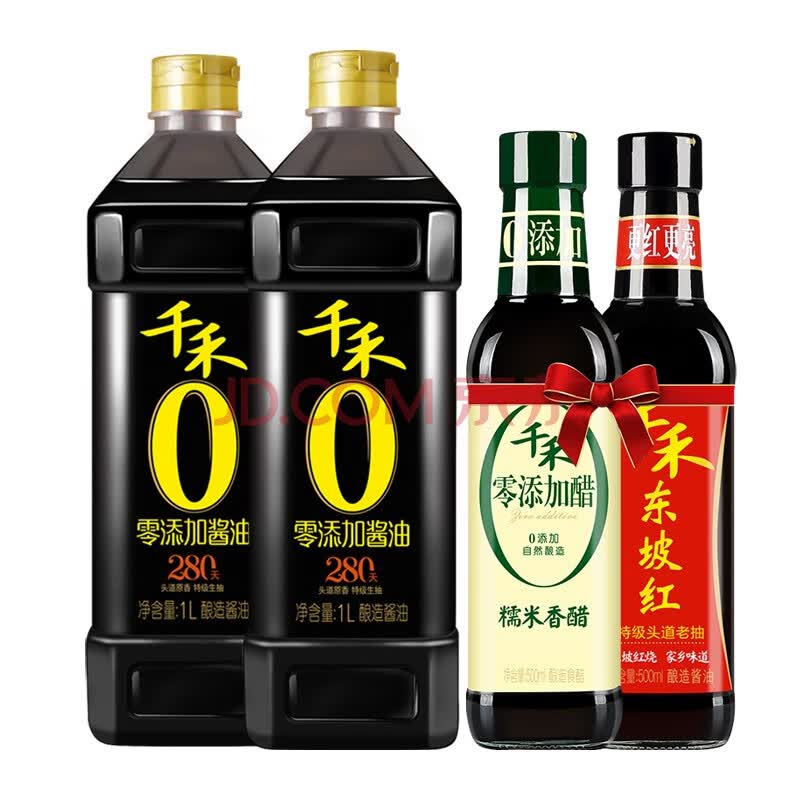 千禾 酱油醋 280天 头道原香 特级生抽1l-2瓶 东坡红500ml-1瓶 糯米