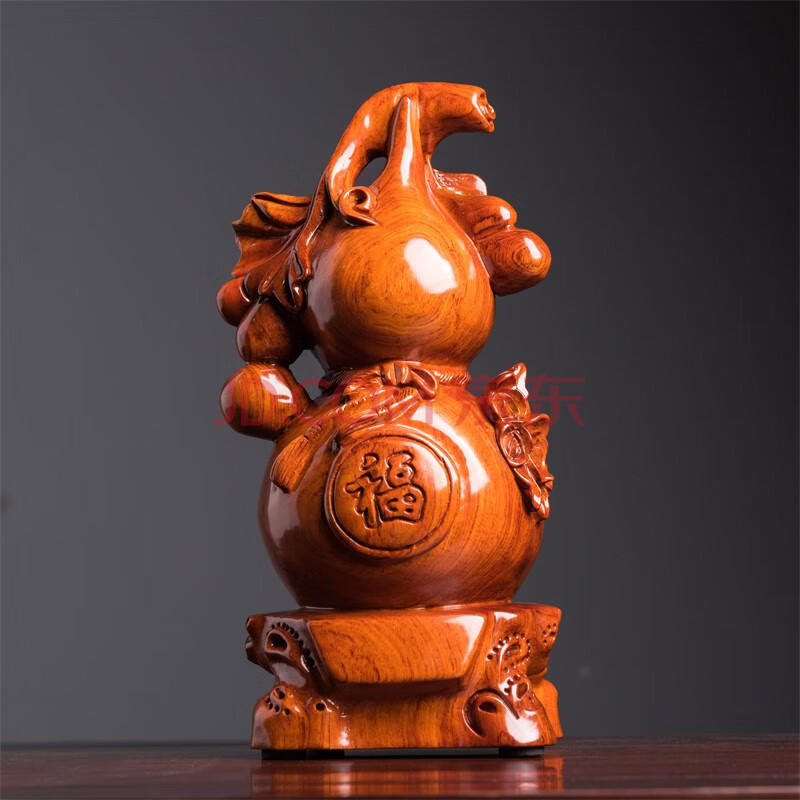 艺永轩 花梨木葫芦风水摆件 红木木雕葫芦摆件工艺品 木质办公室茶桌