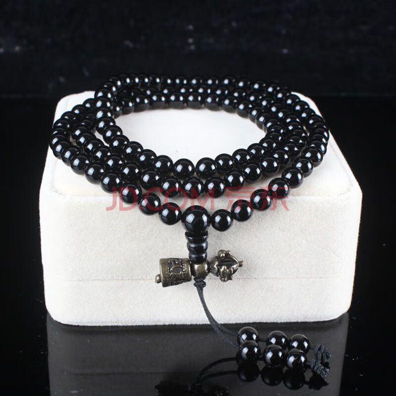 5分透乌鸦血石手链 活佛证书 c款8mm108颗