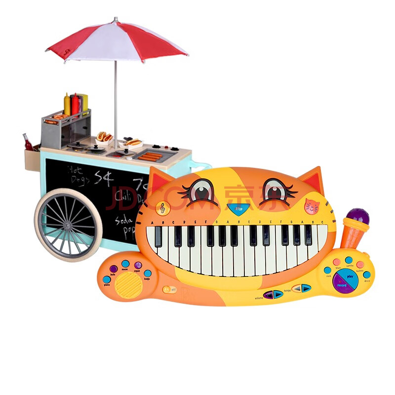 功能礼物玩具2岁 大嘴猫琴电子琴钢琴带麦克风 猫琴 og复古热狗小推车