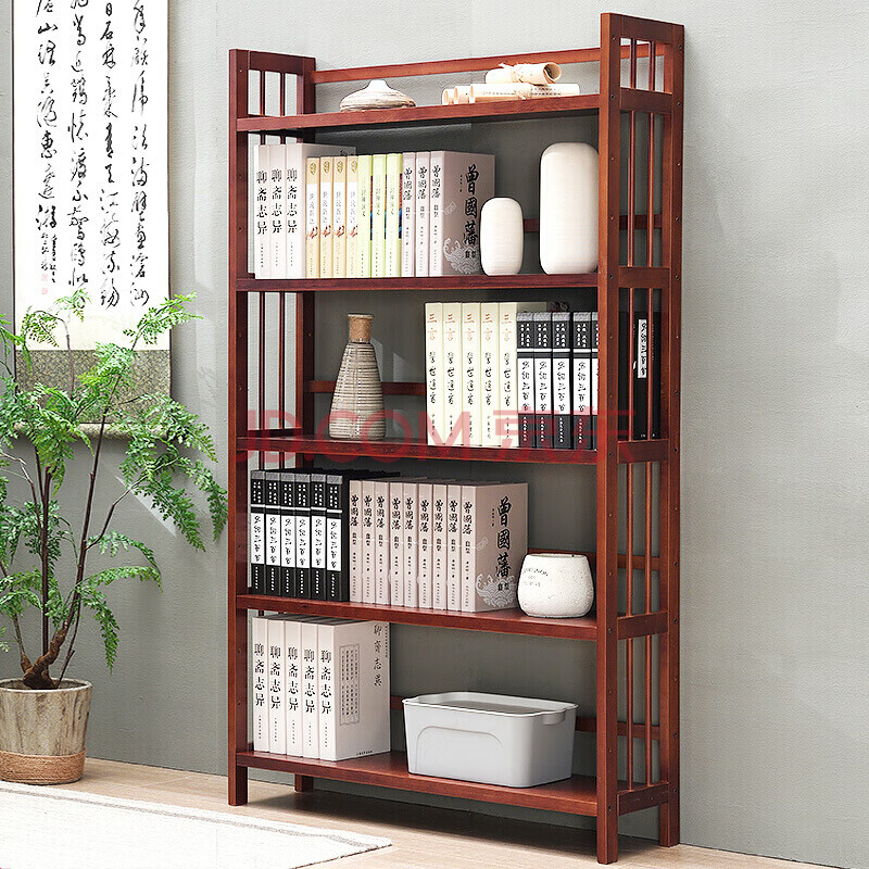 家逸实木书架简易落地层架置物架现代简约陈列架收纳架学生家用五层