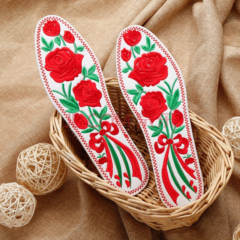 成品绣花鞋垫男女结婚本命年红刺绣鞋垫秋冬加厚 一束玫瑰 39女