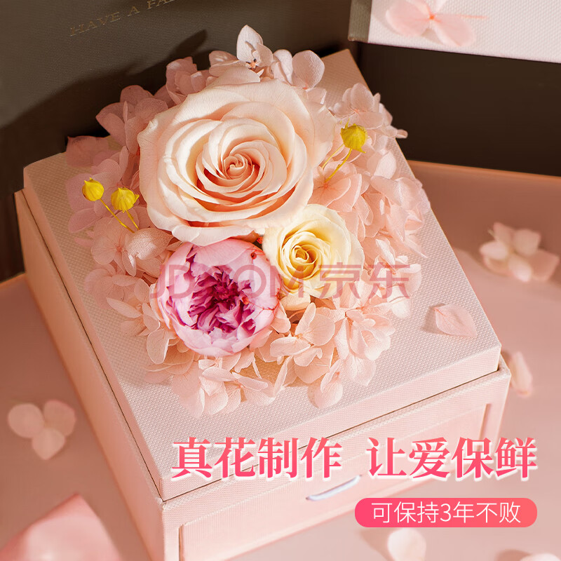 礼意久久 镶施华洛世奇锆 克拉恋人银项链生日礼物女生送女友女朋友送老婆永生花礼盒毕业结婚情侣饰品表白 爱稳赢商城