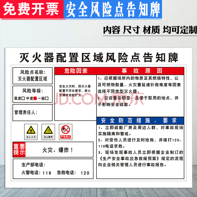 滅火器配置區域 安全風險點告知牌 工廠生產車間安全標識標誌標示提示