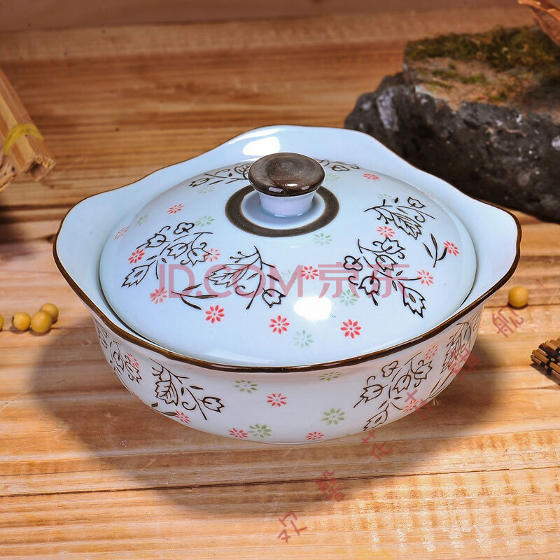 陶瓷日式盖碗 景德镇釉下彩碗 蒸蛋碗 带盖陶瓷碗 面碗汤碗 唐草