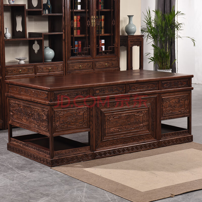 书法桌子实木办公桌书桌书房家具套装组合榆木大班台老板桌仿古书法