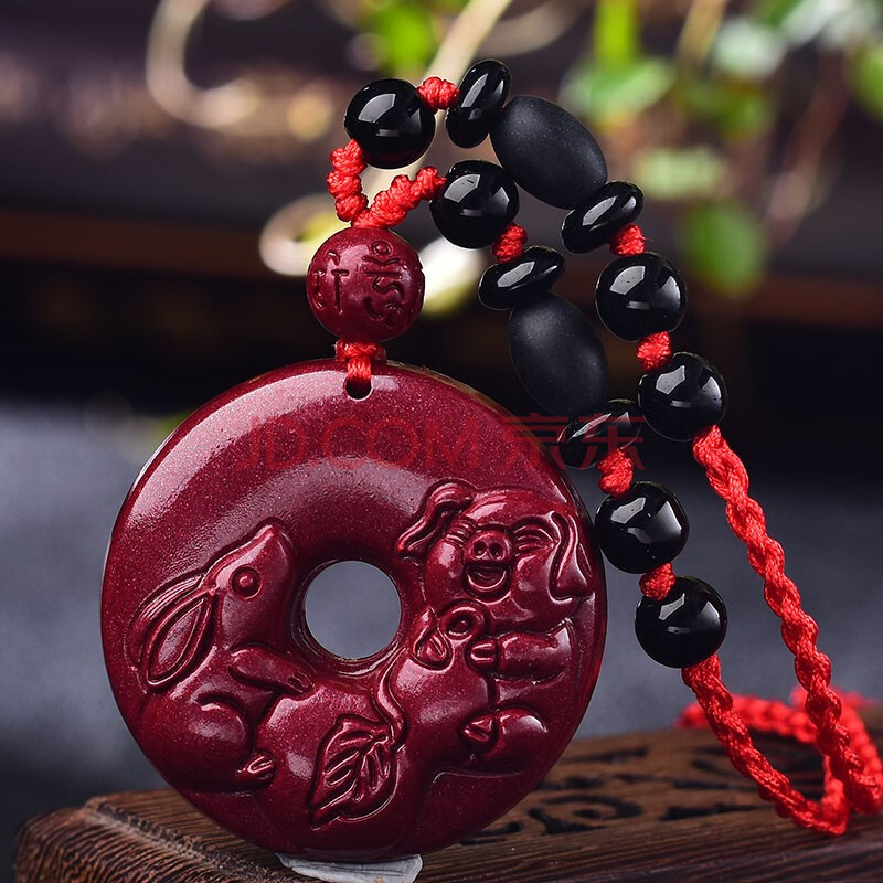 易明开光居属羊人2021朱砂猪兔赐禄吊坠猪形兔形饰物猪和兔饰品吉祥物