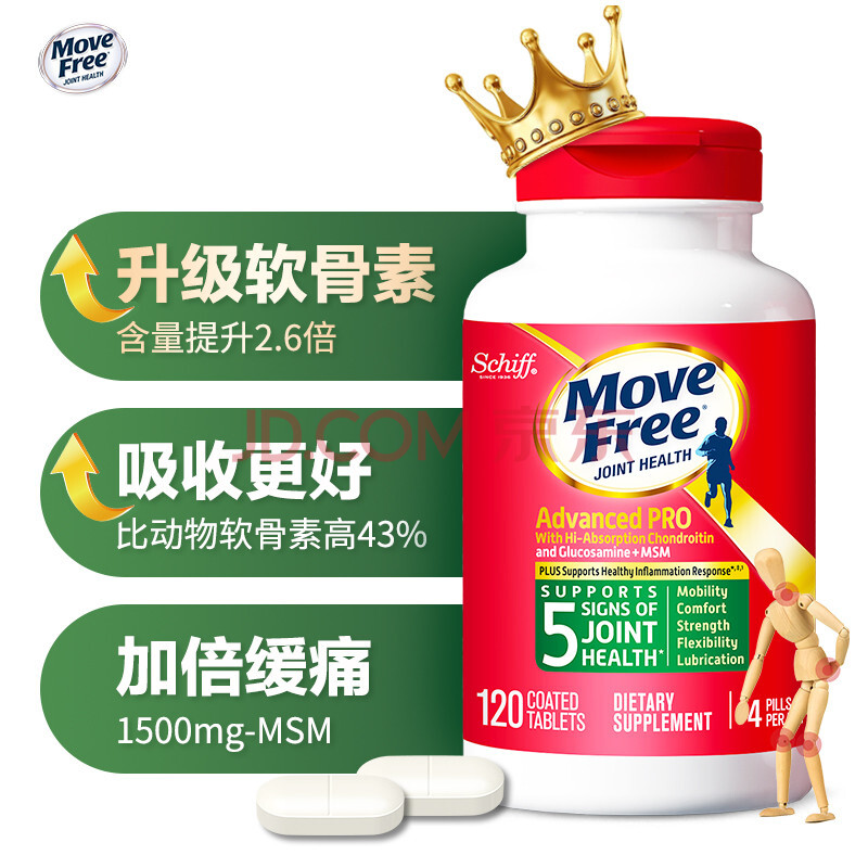 move free益节 金装绿瓶 氨糖钙片 升级硫酸软骨素 美国进口维骨力m