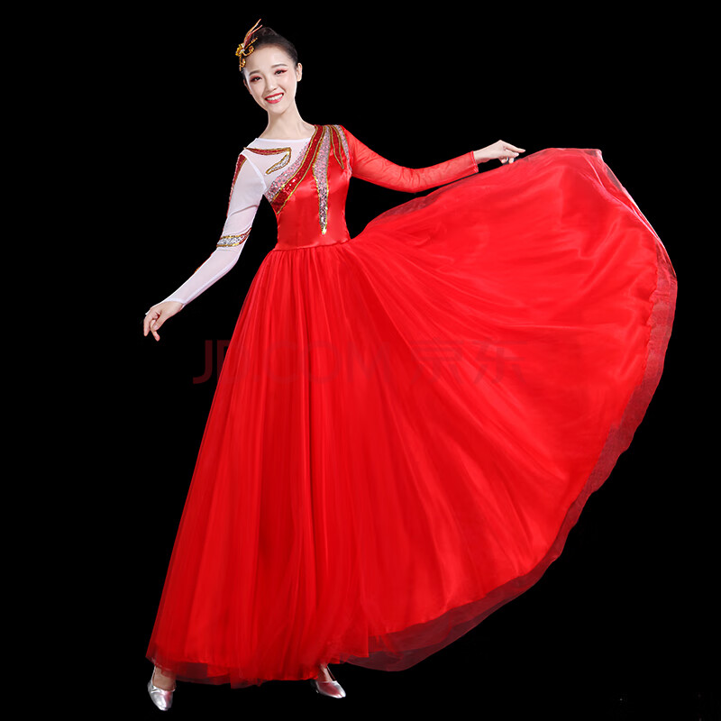 大合唱演出服女中长裙2020新款现代舞蹈服装大气春晚开场舞大摆裙