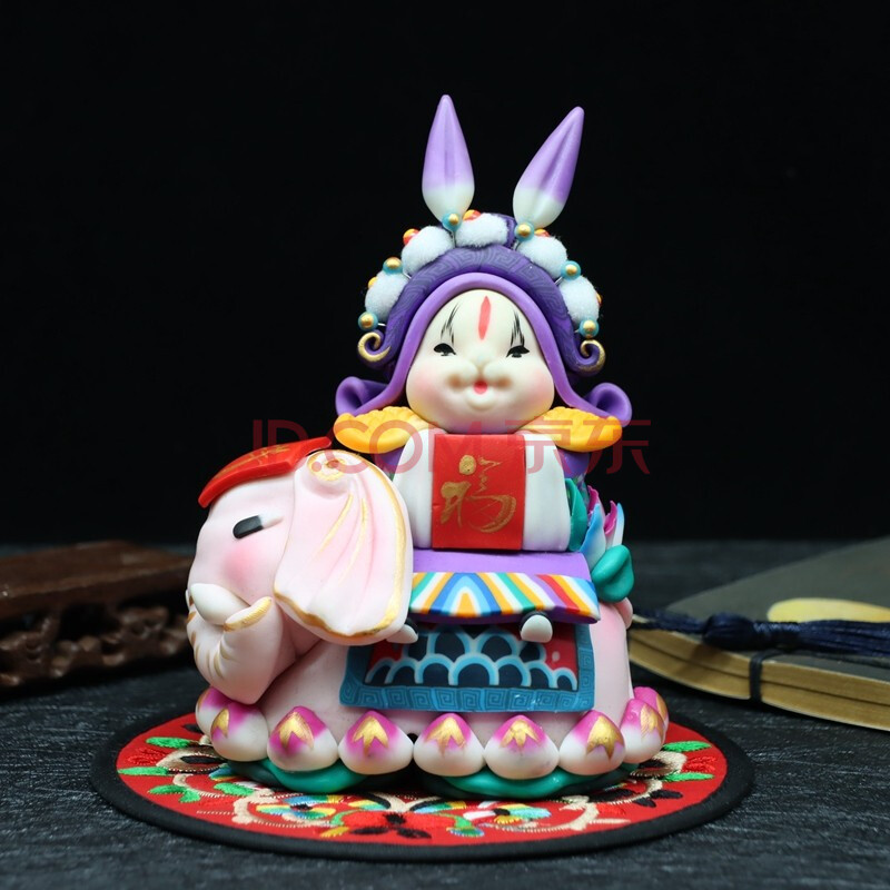 春节庙会兔儿爷旅游纪念品中国风特色出国小礼品 坐象兔儿爷(紫色)