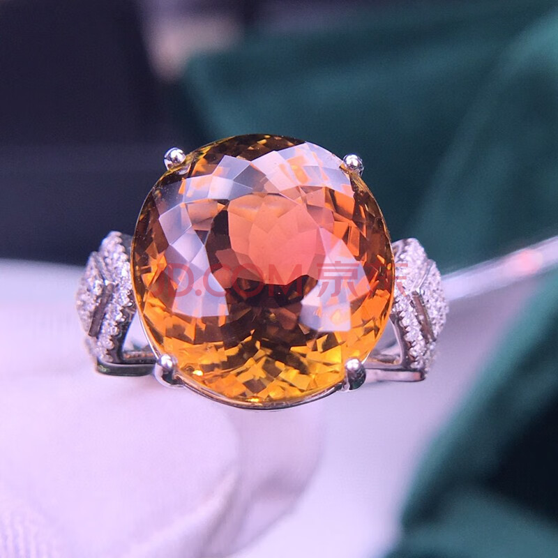 震昊18k金镶嵌天然黄碧玺戒指 晶体干净 颜色鲜艳 精美奢华 招财旺夫