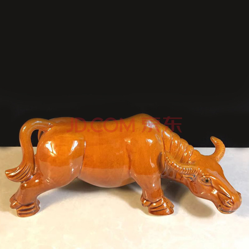 牛 摆件 瓷器 低头喝水牛陶瓷黄牛青牛工艺品卫生间