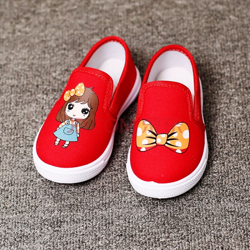 新款男女儿童帆布鞋卡通透气软底宝宝幼儿园单鞋小孩休闲布鞋 红色 f