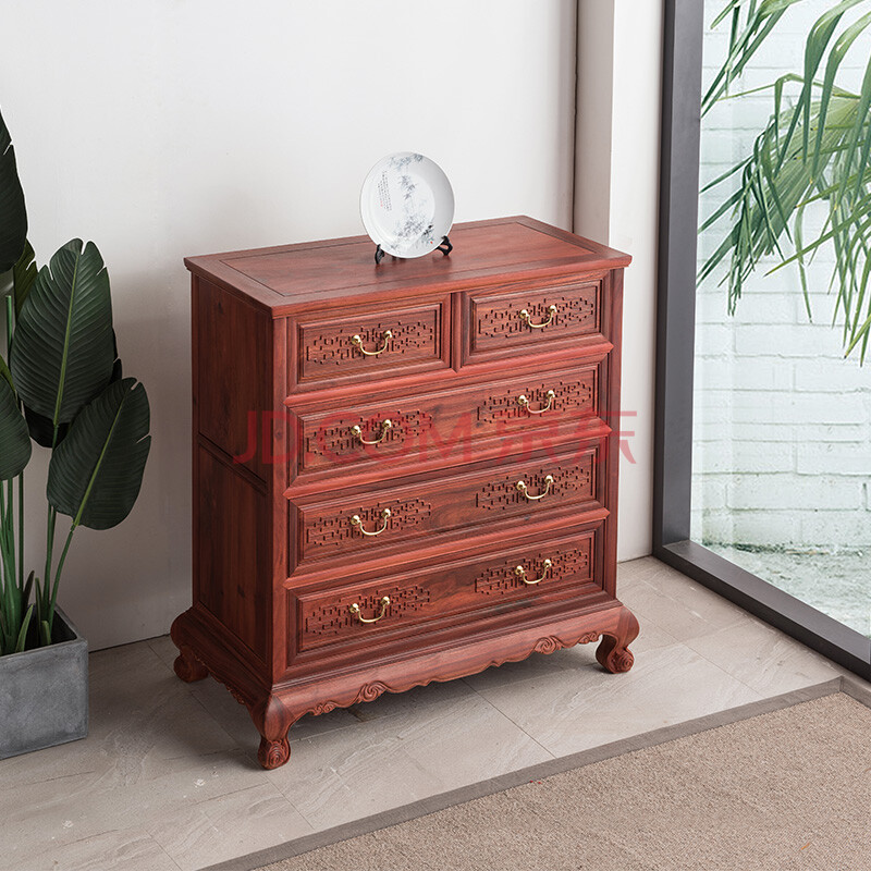 仙作海棠红木家具血檀(学名:染料紫檀)新中式五斗柜全实木抽屉式卧室