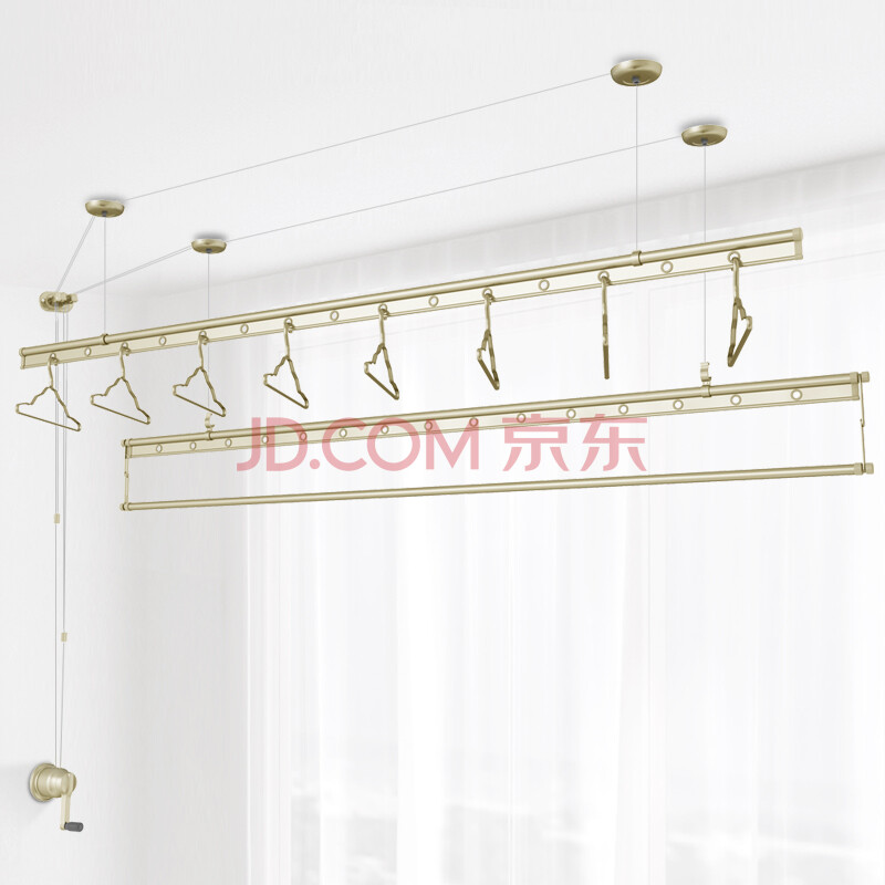 晾王手摇升降晾衣架双杆式加厚晾衣杆室内阳台顶装晒衣架家用凉衣架