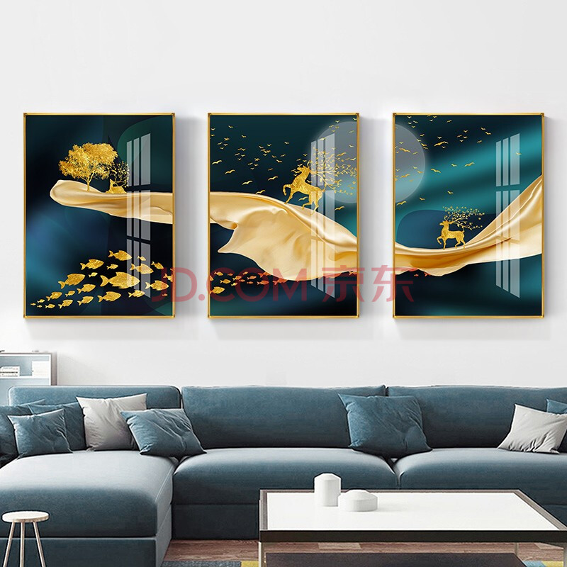 卡罗蜗牛客厅装饰画三联新中式轻奢沙发背景墙挂画餐厅简约现代过道