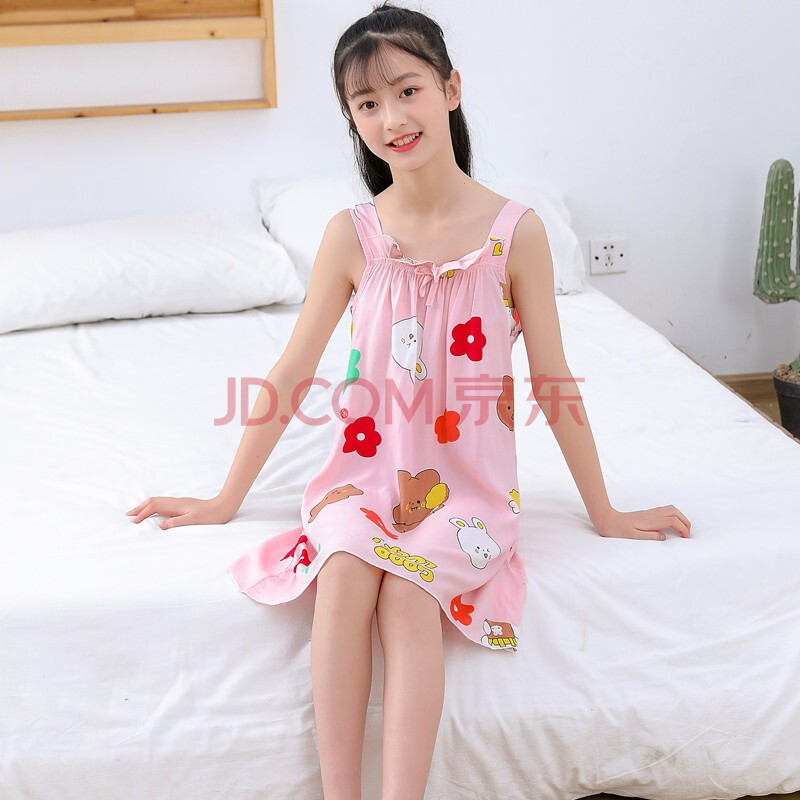 雅薇莎女童睡裙夏季儿童吊带公主裙绵绸女孩居家服中大童3-12岁少女