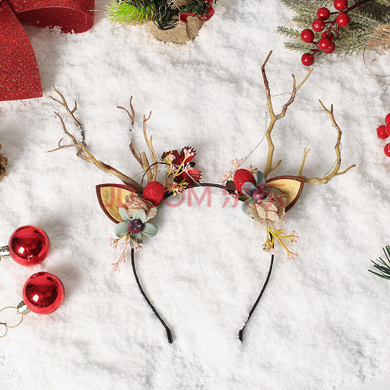 忆笙圣诞节鹿角发夹麋鹿发箍头饰发光小鹿发卡头箍树枝万圣节发饰品女