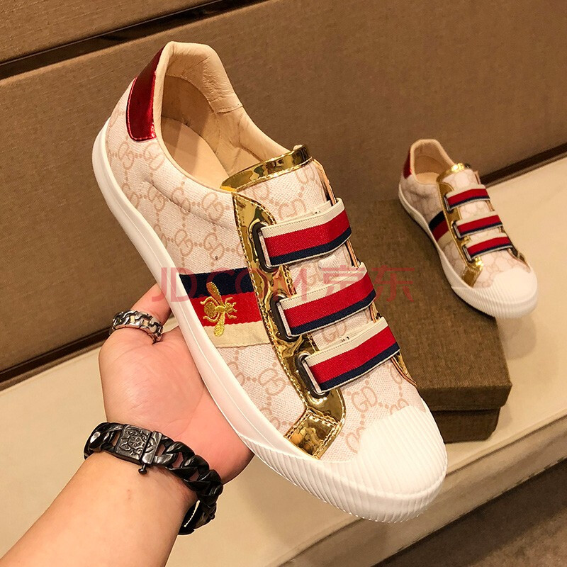 georgina goodman 休闲鞋男刺绣印花鞋子男百搭懒人板鞋子男 米黄色