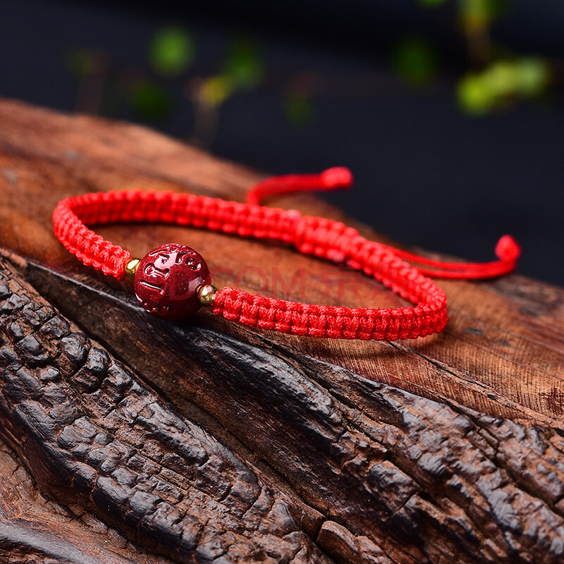 山中玉天然紫金砂回纹珠红绳手链原矿朱砂手编手串 六字真言大明咒手