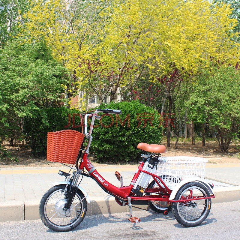 电动三轮车小型16寸20寸老年代步车电动助力人力三轮锻炼身体 20红色