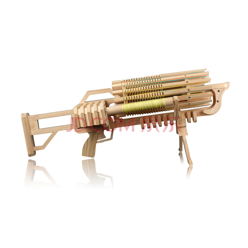 洞攸抱 木头玩具枪玩具枪木制加特林可发射软弹类六百连发皮筋枪