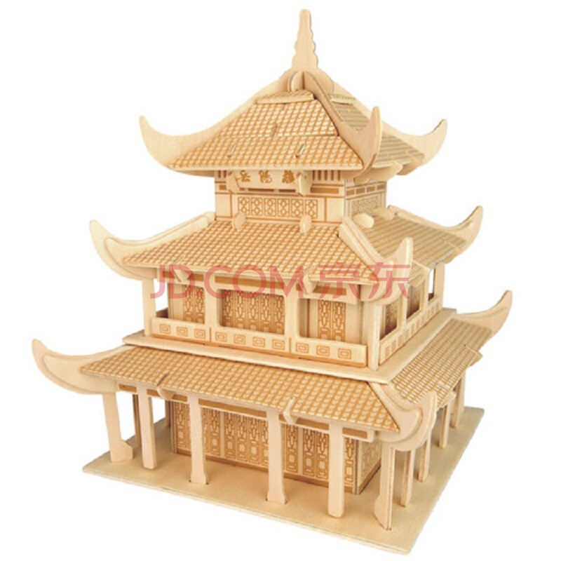 模型中国古建筑模型榫卯结构拼接拼图手工玩具木制小房子制作 岳阳楼