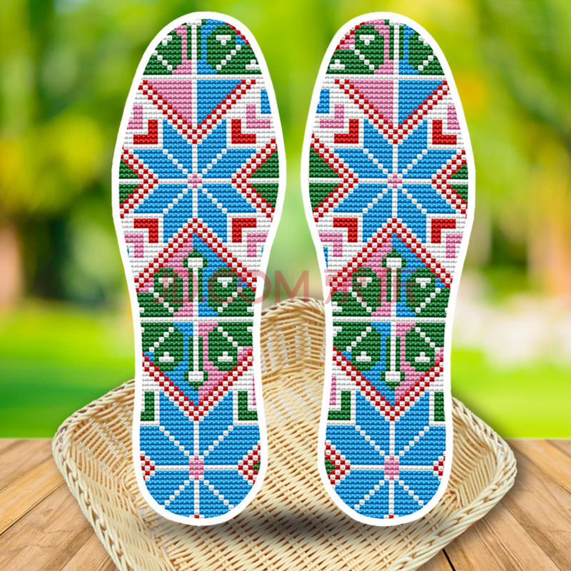 印花全棉布手工刺绣十字绣鞋垫半成品自己绣男女 浅灰色 108八角菱形