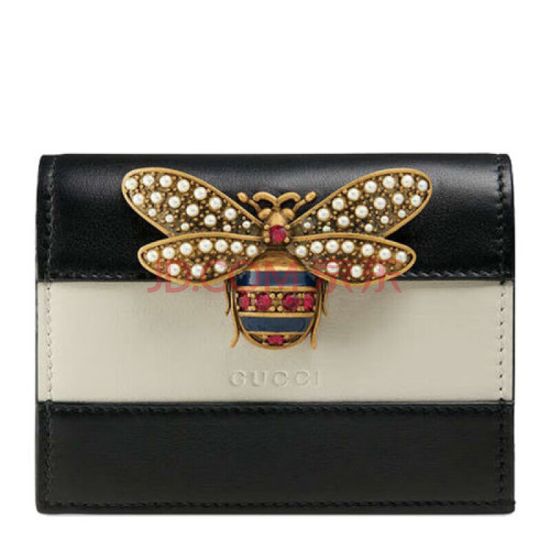 gucci/古驰女士经典皮质玛格丽特皇后小钱包立体珍珠蜜蜂ak 黑色系