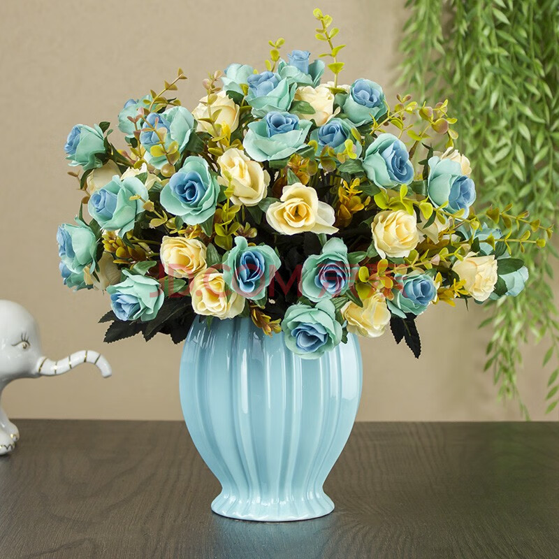 电视柜装饰花摆件餐桌摆花塑料假花布艺绢花仿真干花花束软装花艺摆设