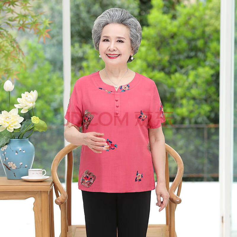 七十岁老奶奶夏装70岁老太太夏天穿的服装短袖t恤60-中老年人夏季女