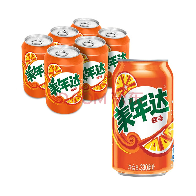 美年达可乐mirinda 橙味汽水碳酸饮料330ml 6听 新老包装随机发货 百事出品