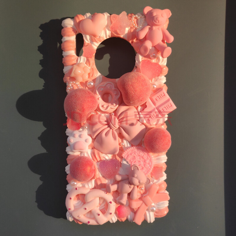 满铺粉色桃子奶油胶手机壳定制甜美蝴蝶结11diy成品华为nova8mohan