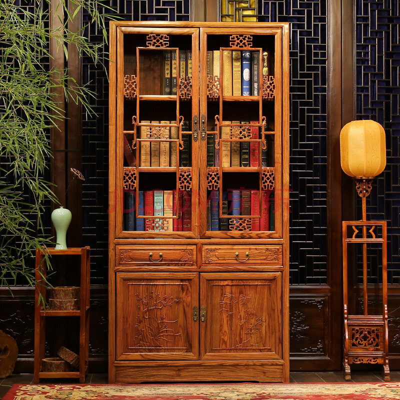 承世传奇 中式书柜组合明清仿古实木禅意书架书橱陈列柜南榆木储物柜