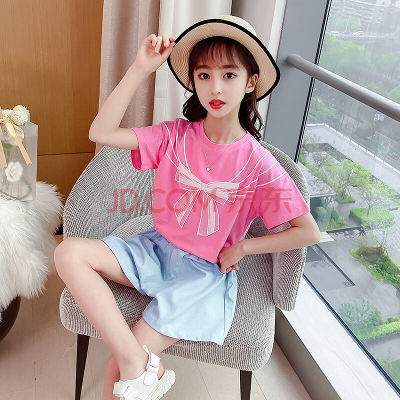 小栗音音女童套装夏装2021新品时尚短袖纱裙儿童套装小女孩洋气公主两