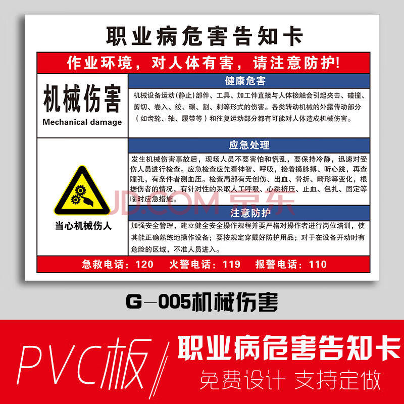 风险告知卡 职业病危害告知卡 健康危害应急处理烫伤机械伤害有限空间