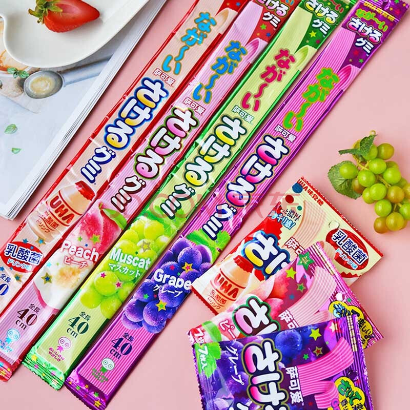 日本进口uha悠哈味觉糖萨可爱葡萄桃子乳酸菌软糖超长条手撕软糖 长条