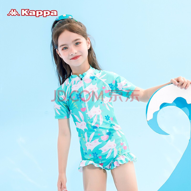 kappa儿童泳衣夏女童连体中小童女孩宝可爱公主2021年新款游泳装 绿色