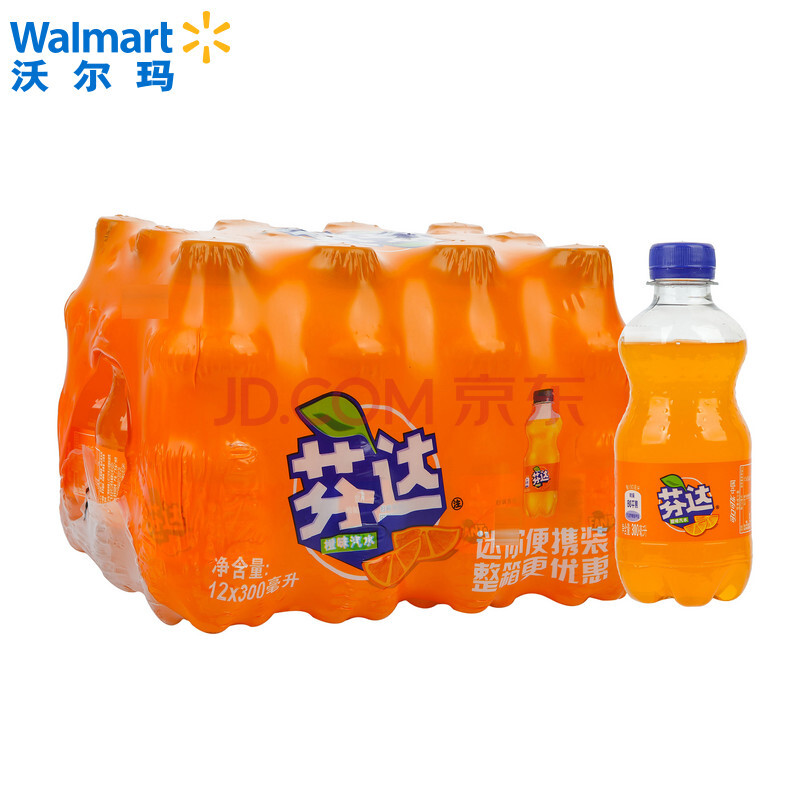 芬達/fanta 橙味汽水 碳酸飲料 汽水【沃爾瑪】 300ml*12瓶