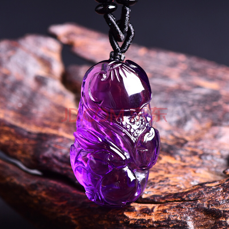 旭珍 天然紫水晶双兔护岁生肖吊坠项链玉兔如意挂件兔形兔子饰物灵芝