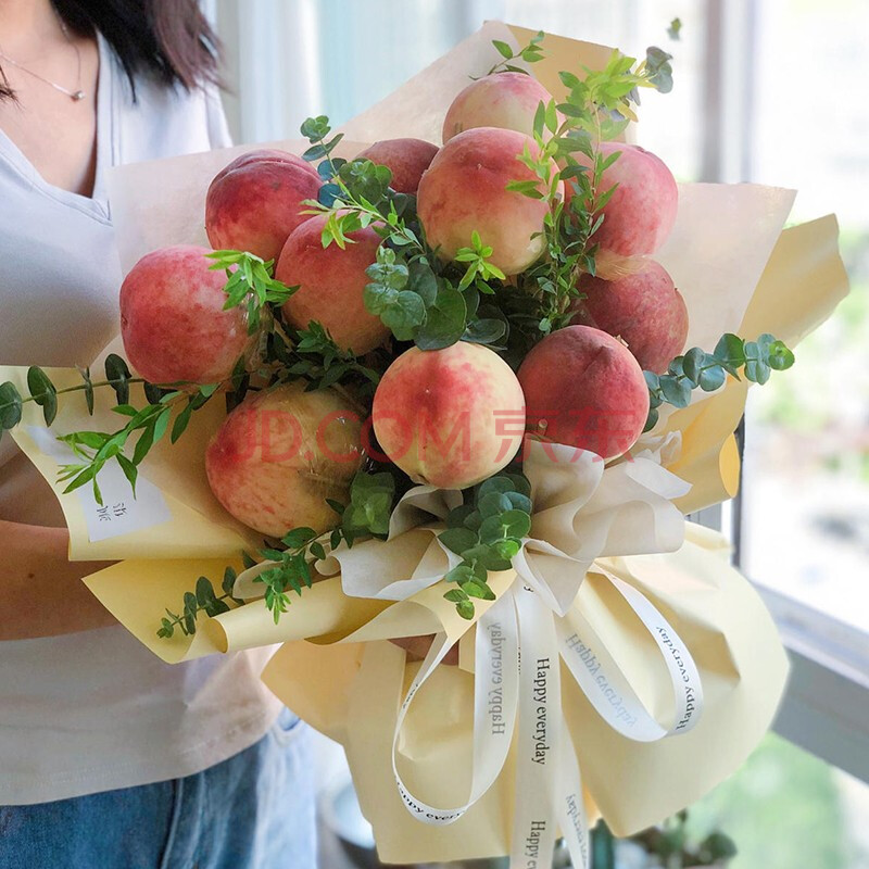 雅朵七夕情人节水蜜桃花束送女友闺蜜吃货生日祝福礼物全国花店北京