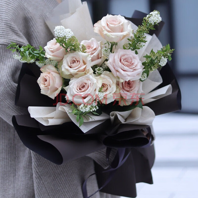 岚黛 七夕情人节礼物鲜花同城配送10枝进口流沙玫瑰花束生日礼物纪念