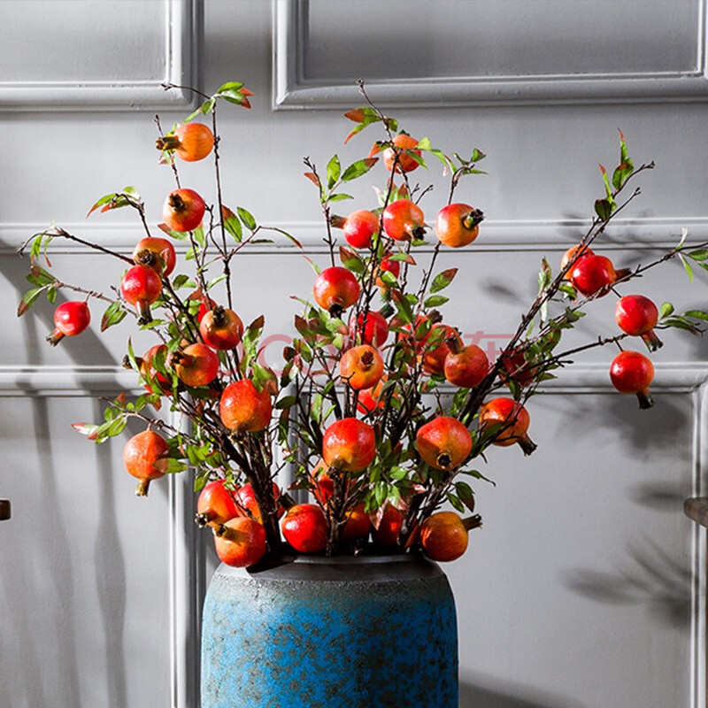 洳芯 落地花瓶 客厅干花插画装饰摆件 陶瓷大花瓶 六支石榴果